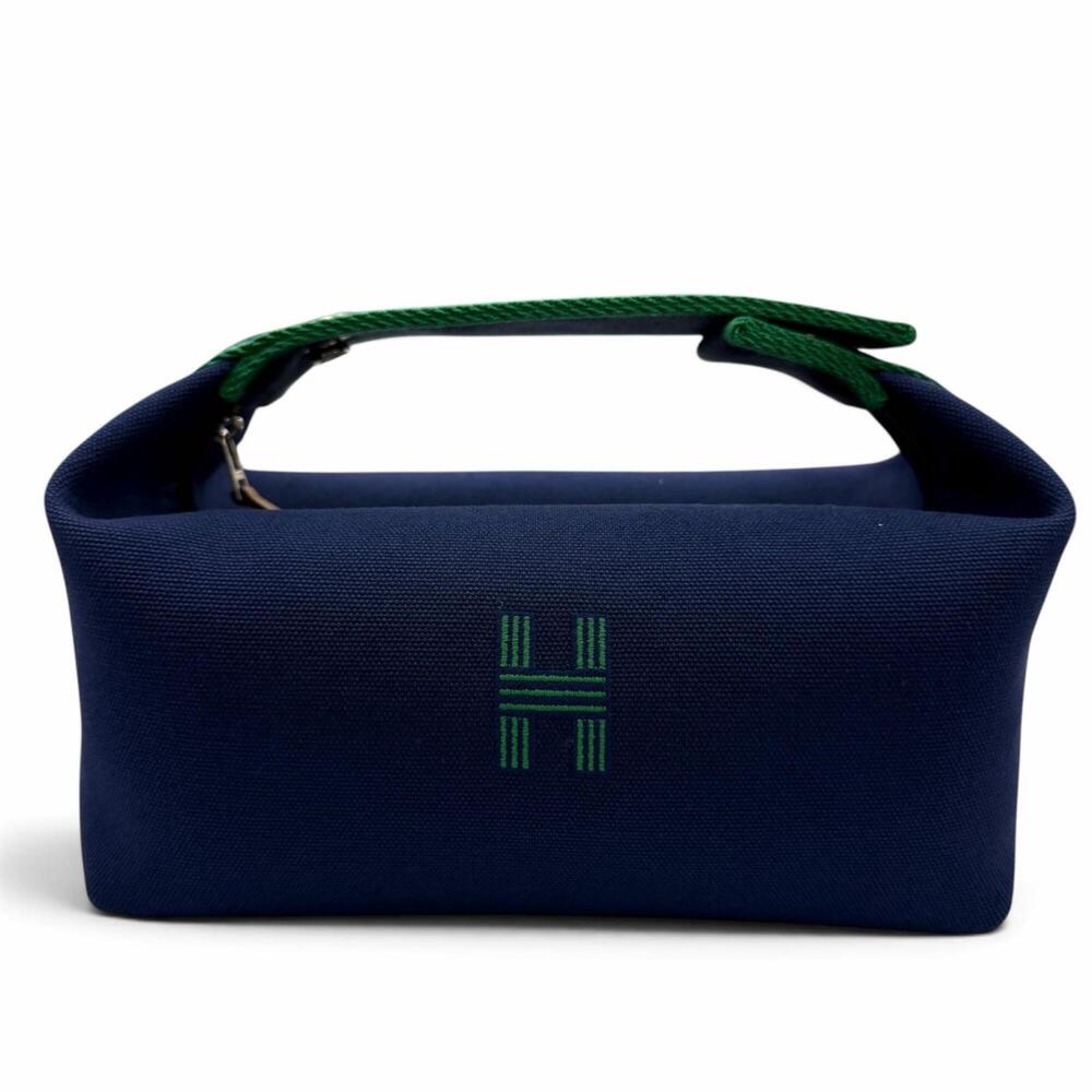 HERMES Bride à Black PM Cotton Pouch Handbag with Silver Hardware, H Logo, Na...